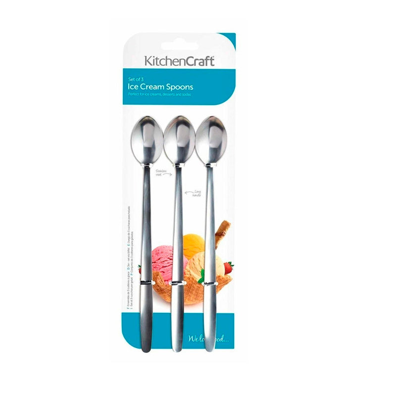 KitchenCraft Set of 3 Stainless Steel Ice Cream / Soda Spoons