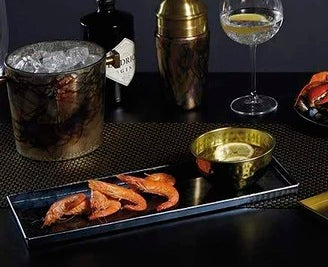 KitchenCraft Artesà Blue Galvanised Serving Platter with Brass Bowl