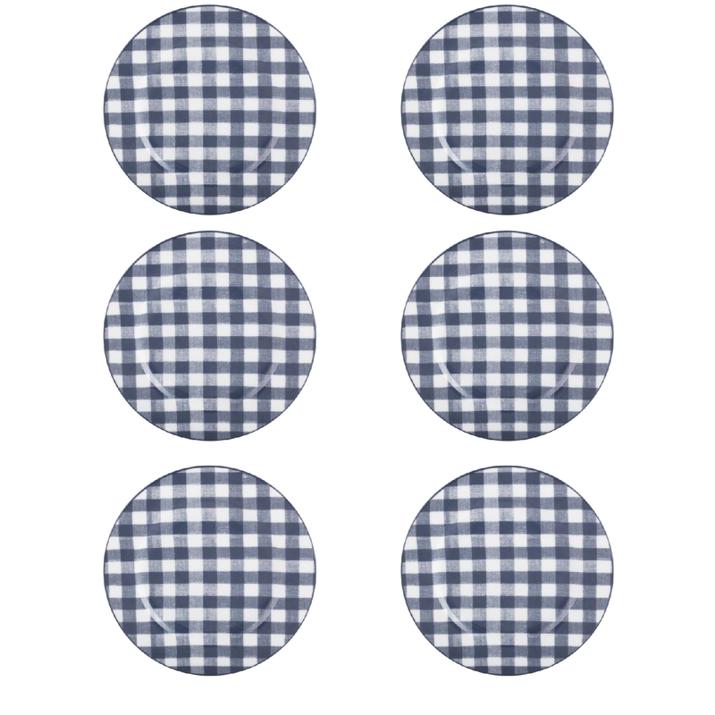 6Pcs Katie Alice Vintage Indigo Gingham Side Plate