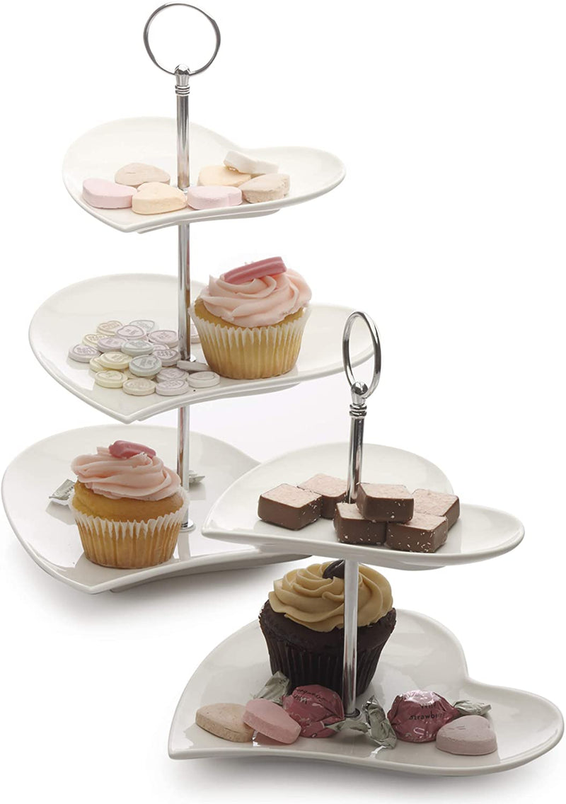 Maxwell & Williams White Basics 3 Tier Cake Stand in Gift Box, Heart Shaped, Porcelain, White