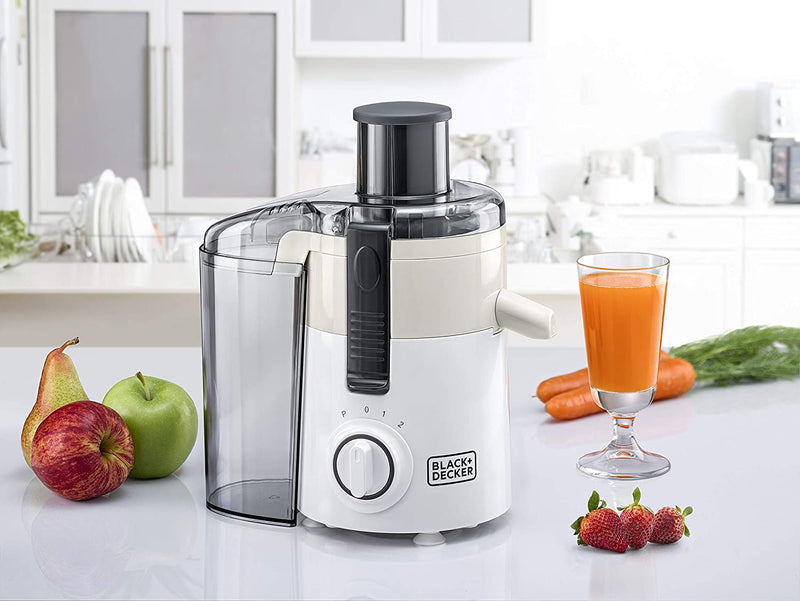 Black+Decker 250W Juicer Extractor with Large Feeding Chute, White/Grey