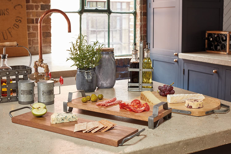 KitchenCraft Industrial Kitchen Vintage-Style Cruet Set with Galvanised Steel Bottle Stand, 13 x 7 x 28 cm (5" x 2.5" x 11")