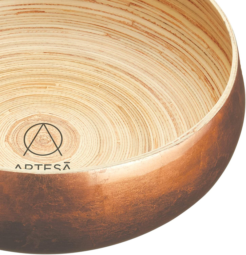 Artesà Copper Finish Bamboo Serving Bowl, 26cm, Labelled