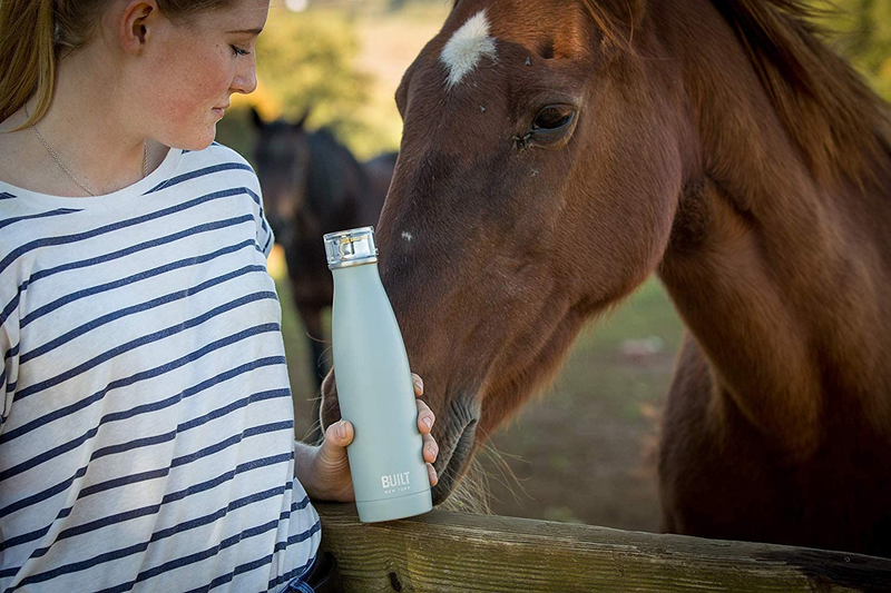 BUILT Insulated Water Bottle/Thermal Flask with Leakproof Cap, Stainless Steel, Storm Grey, 480 ml