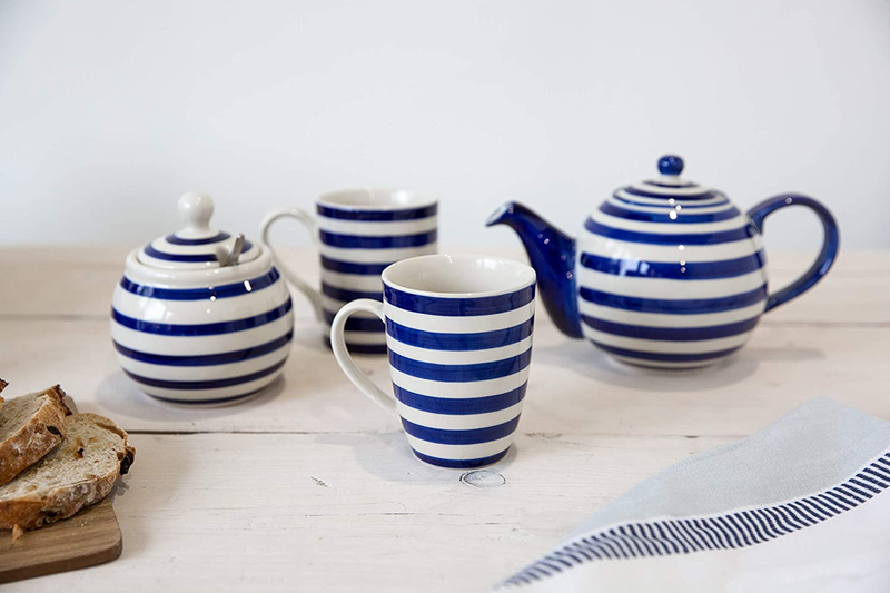 London Pottery JY18LT47 Milk Jug and Sugar Bowl Set with Striped Design, Stoneware