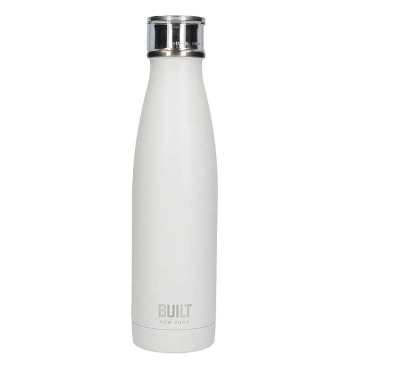 BUILT Insulated Water Bottle/Thermal Flask with Leakproof Cap, Stainless Steel, White, 480 ml