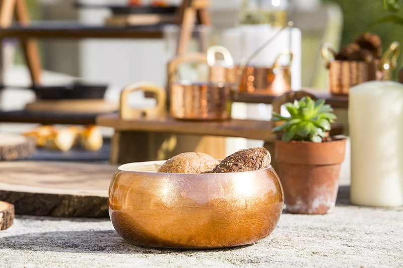 Artesà Copper Finish Bamboo Serving Bowl, 17cm, Labelled