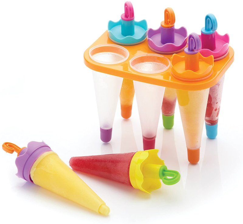 KitchenCraft Ice Lolly Mould with 6 Reusable Umbrella Style Sticks, Plastic, Multi Colour