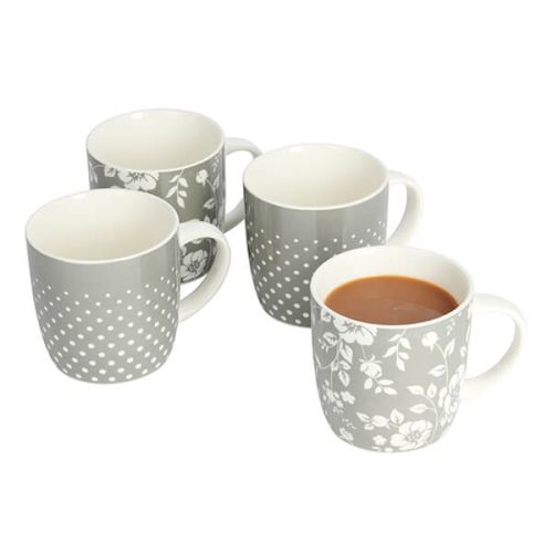 Kitchen Craft Barrel Mug Set Of 4 Grey Dot Floral