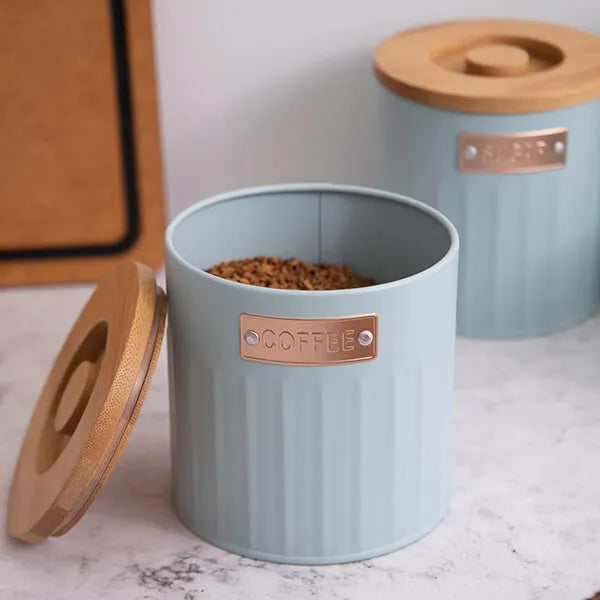 KitchenCraft Light Blue Tea, Coffee & Sugar Canister Set – Set of 3 (1 L each)