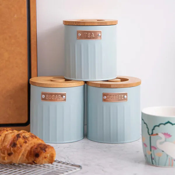 KitchenCraft Light Blue Tea, Coffee & Sugar Canister Set – Set of 3 (1 L each)