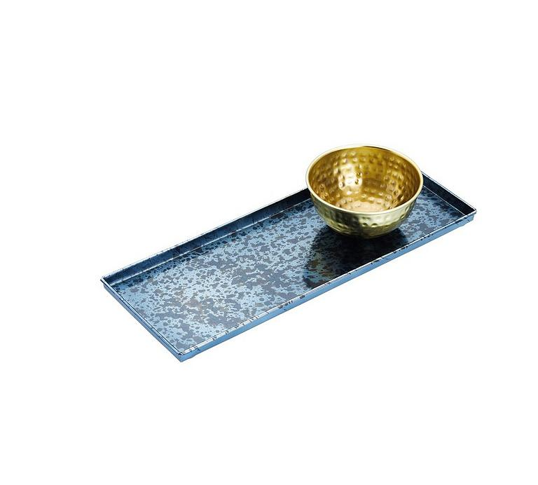 KitchenCraft Artesà Blue Galvanised Serving Platter with Brass Bowl