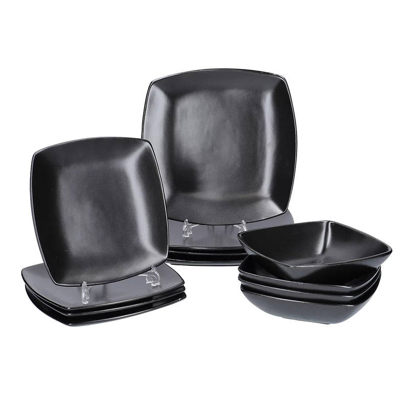 Creative Tops Raven Black Stoneware Square 12‑Piece Dinner Set