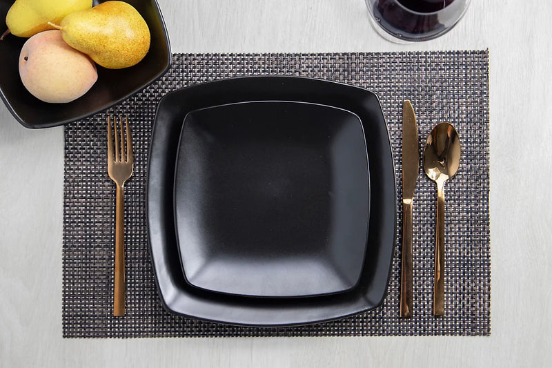 Creative Tops Raven Black Stoneware Square 12‑Piece Dinner Set