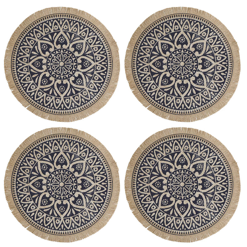 Creative Tops Jute Placemats with Mandala Design – Set of 4 (Natural & Blue)