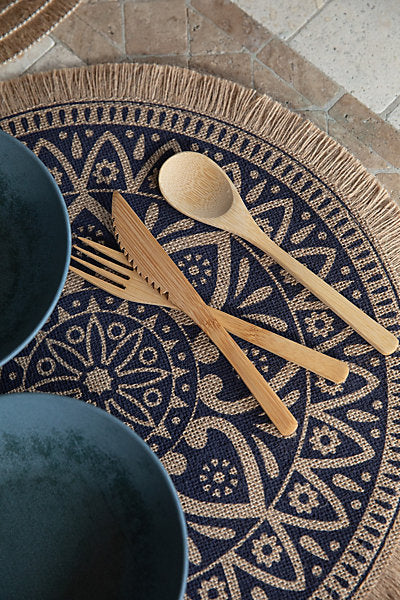 Creative Tops Jute Placemats with Mandala Design – Set of 4 (Natural & Blue)