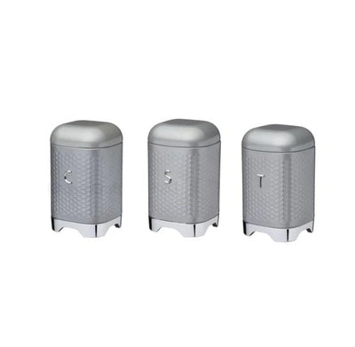 Lily's Home Lovello SET(COFFEE ,SUGAR &TEA CANISTER)  Lovello with Geometric Textured Finish - Shadow Grey