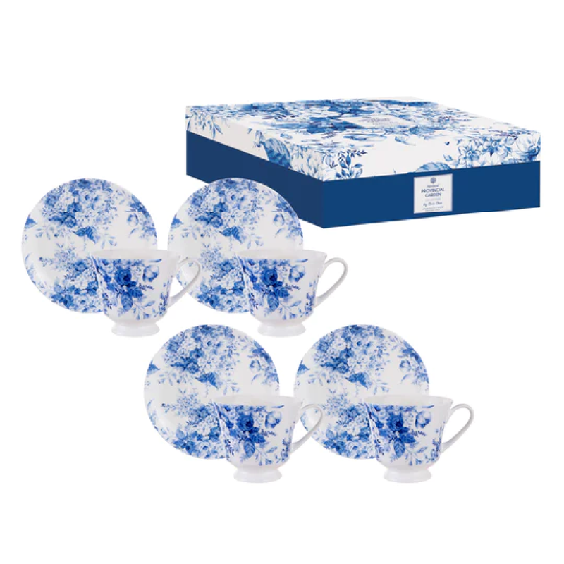 PROVINCIAL GARDEN WHITE CUP & SAUCER SET OF 4