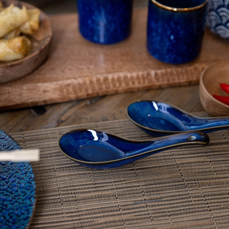 Mikasa Satori Indigo & Gold Porcelain Rice Spoon – 13.5 cm