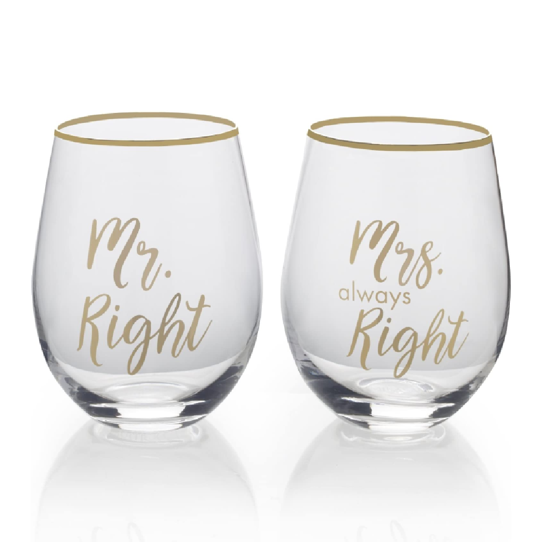 Mr and mrs stemless cheap wine glasses