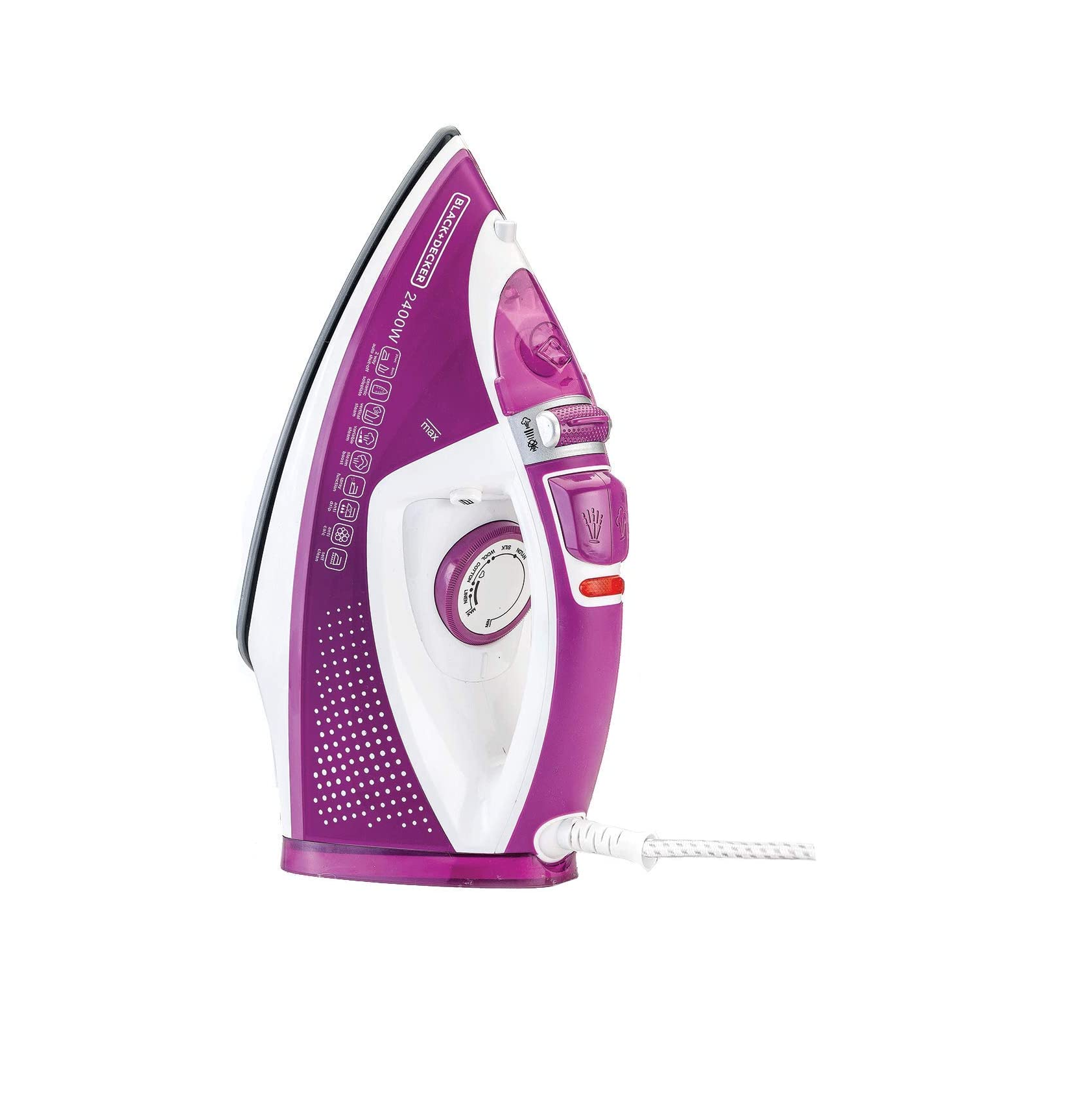 BLACK+DECKER 2400W STEAM IRON WITH AUTO SHUTOFF AND CERAMIC SOLEPLATE, MAGENTA - X2450-B5