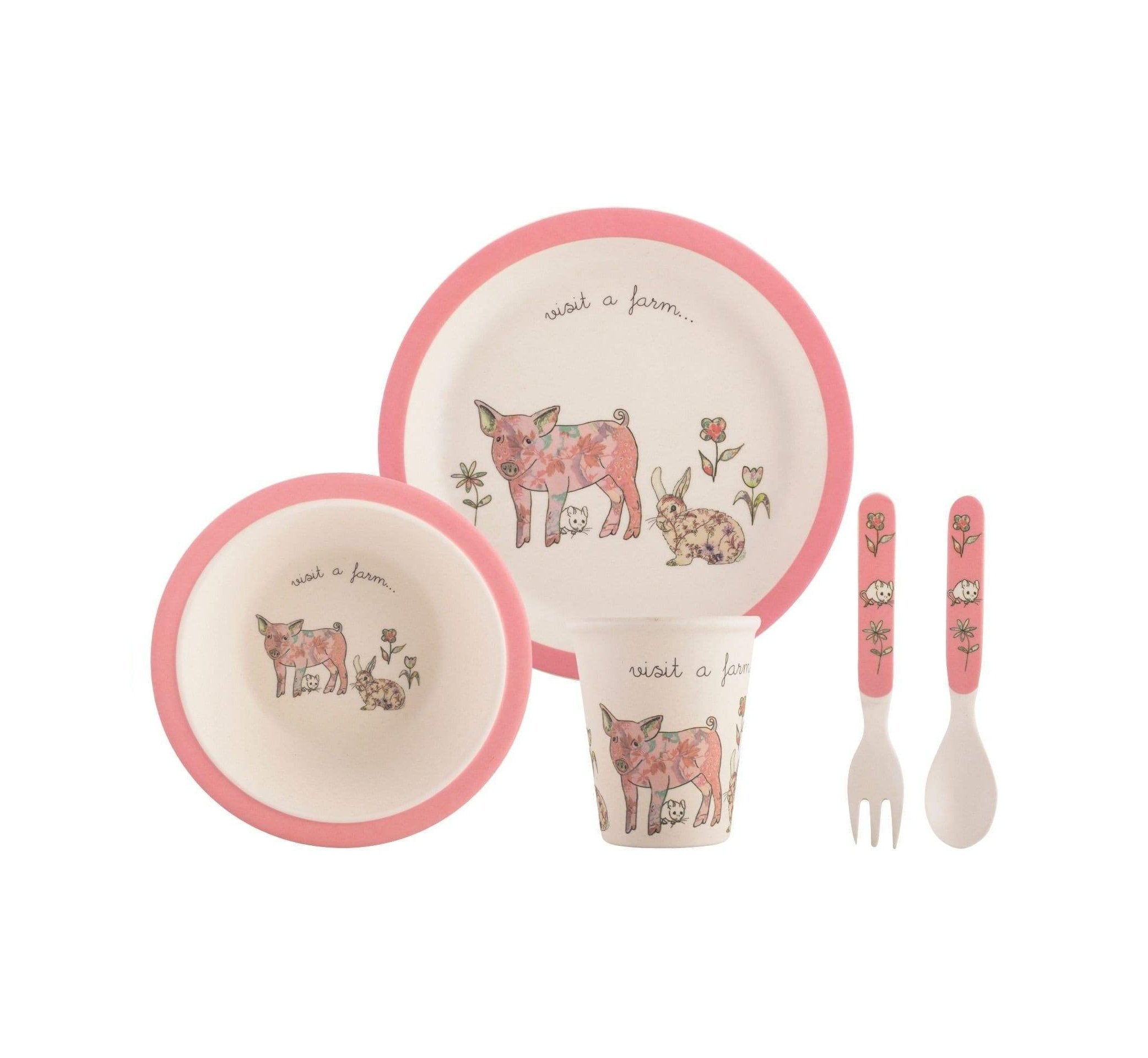 Creative Tops Visit A Farm Pig 5Pc Kids Pressed Bamboo Dinner Set