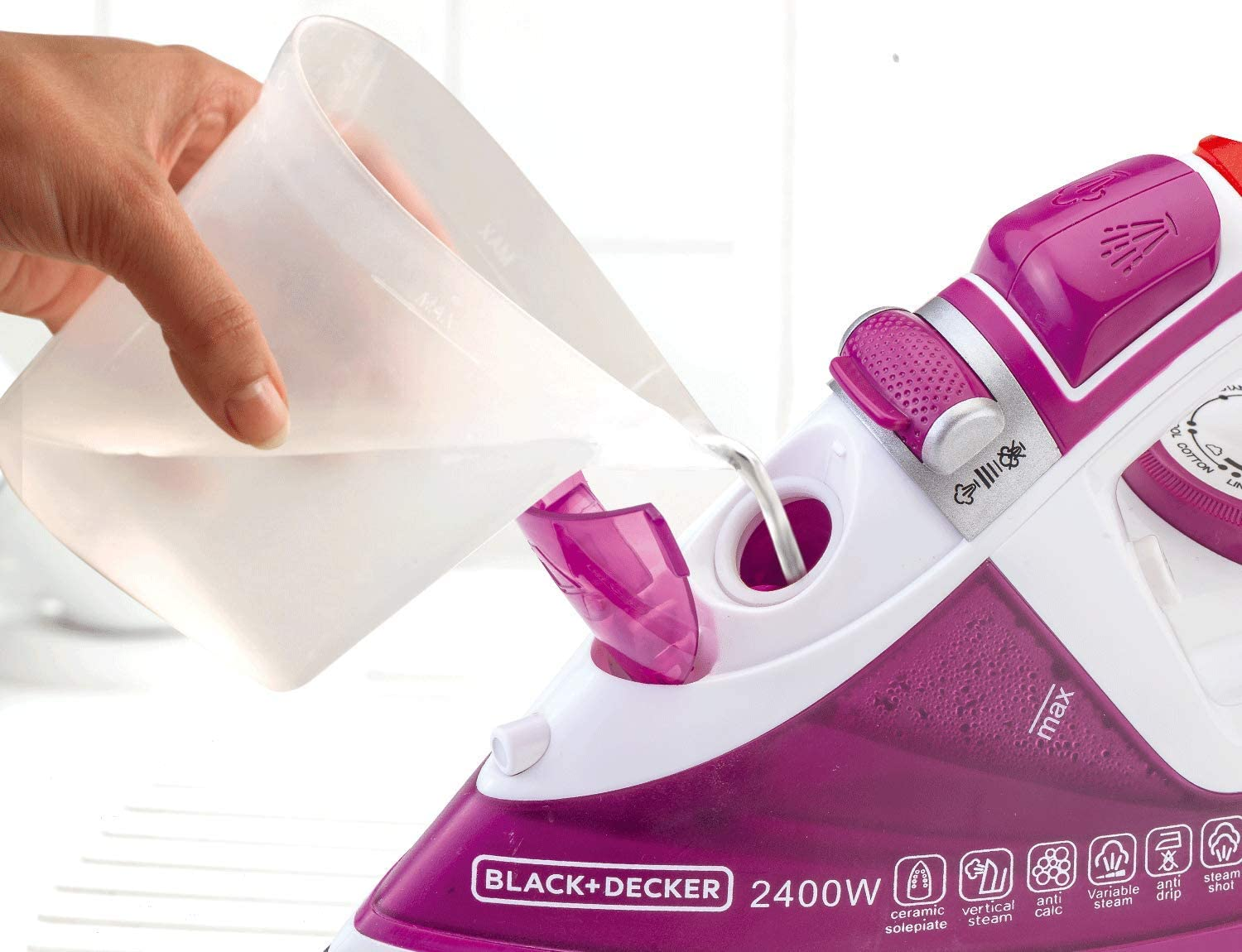BLACK+DECKER 2400W STEAM IRON WITH AUTO SHUTOFF AND CERAMIC SOLEPLATE, MAGENTA - X2450-B5