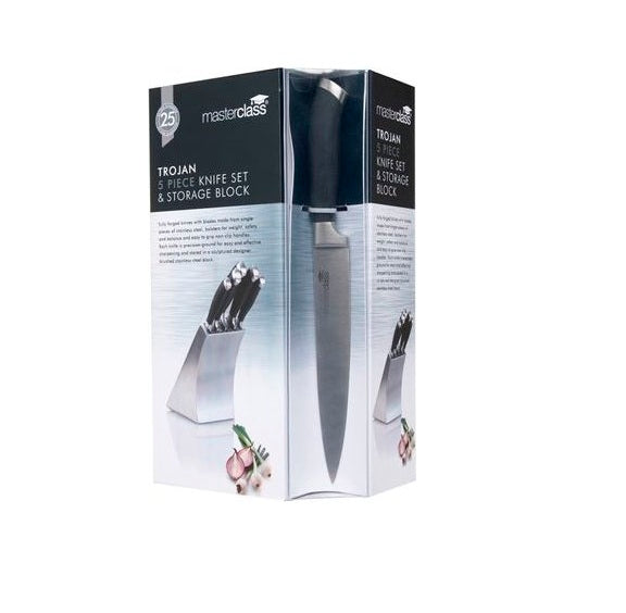 5 piece knife set in stainless steel block
