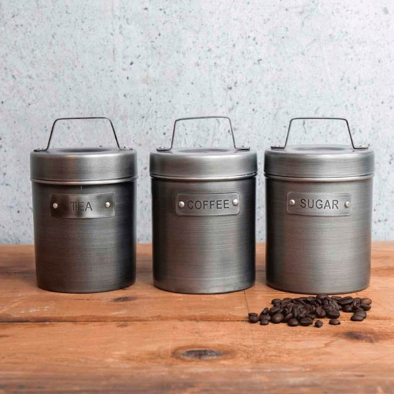IND SET(COFFEE ,SUGAR &TEA  CANISTER) 11X16CM STEEL