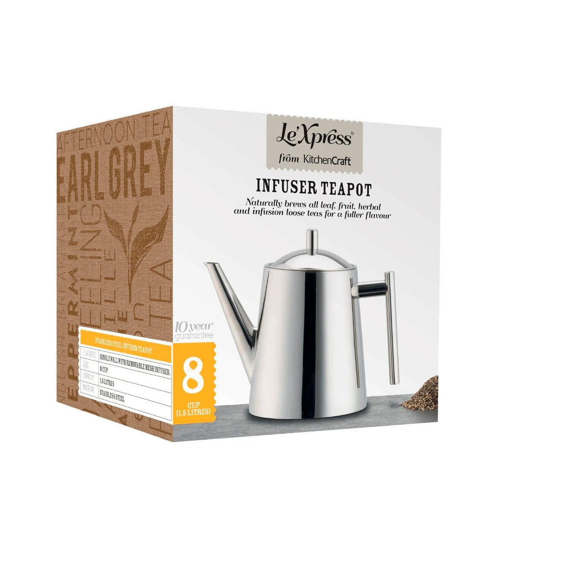 Le’Xpress Stainless Steel 1.5 Litre Infuser Teapot
