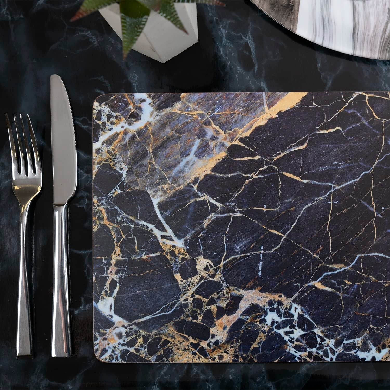 30 x 23 cm Creative Tops Navy Marble Pack Of 4 Large Premium Placemats