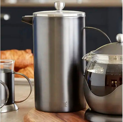 Brushed  La Cafetiere Edited Double Walled 8 Cup Cafetiere Gun Metal Grey