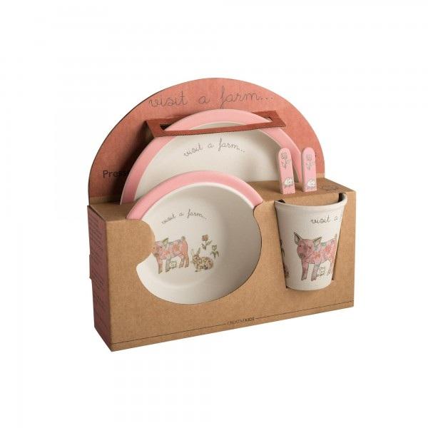 Creative Tops Visit A Farm Pig 5Pc Kids Pressed Bamboo Dinner Set