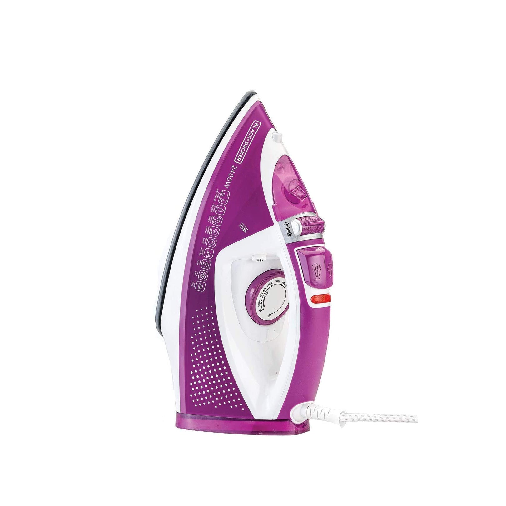 BLACK+DECKER 2400W STEAM IRON WITH AUTO SHUTOFF AND CERAMIC SOLEPLATE, MAGENTA - X2450-B5