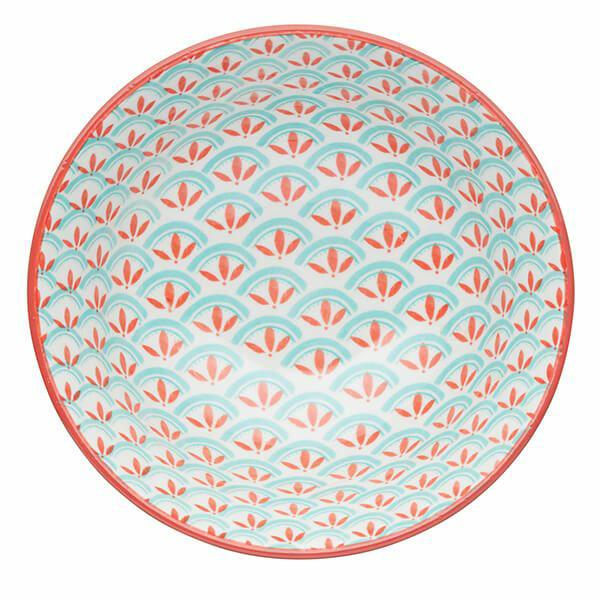 Kitchencraft Stoneware Bowl - Bright Green Geometric
