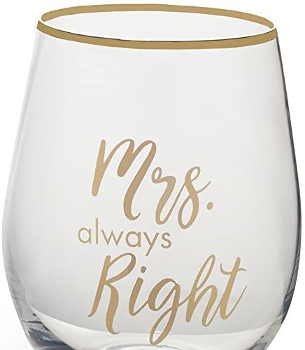 Mikasa 5216704 'Celebrations' Stemless Wine Glasses with Decorative Mr Right and Mrs Always Right Prints, 468 ml - Clear/Gold (Set of 2)