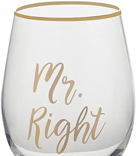 Mikasa 5216704 'Celebrations' Stemless Wine Glasses with Decorative Mr Right and Mrs Always Right Prints, 468 ml - Clear/Gold (Set of 2)