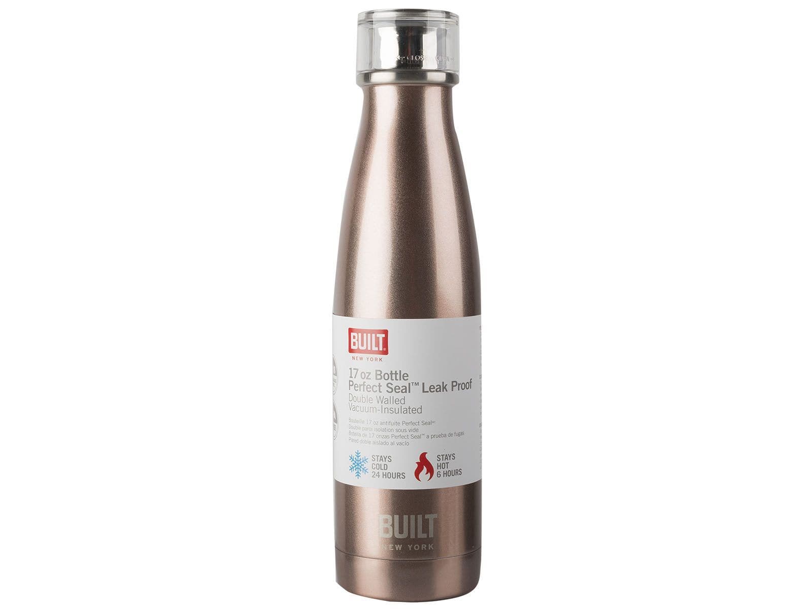 Built 17Oz Double Walled Stainless Steel Water Bottle Rose Gold