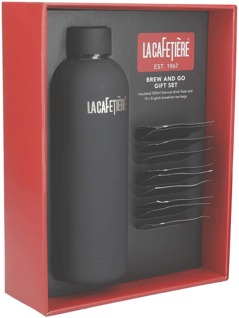 La Cafetière Tea Gift Set with 10 English Breakfast Tea Bags in Gift Box, Stainless Steel, 500 ml Capacity