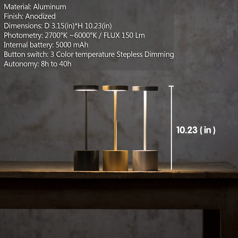 RECHARGEABLE BATTERY DESK LAMP ALUMINIUM LED USB CORDLESS