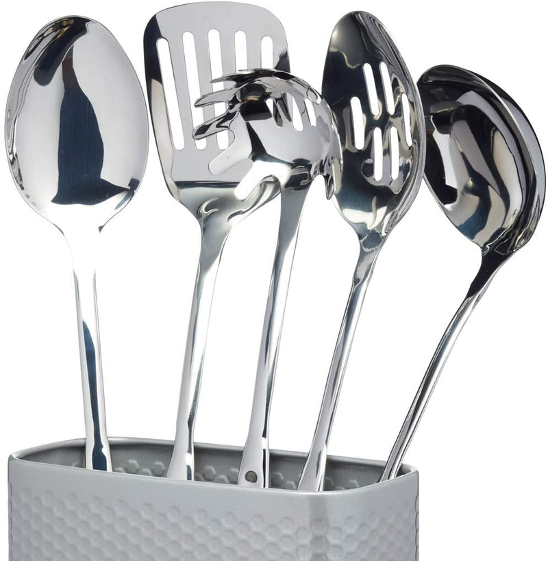 LOVELLO KitchenCraft Textured Utensil Holder with Geometric Hexagon Pattern, 20 x 10 x 18 cm (8" x 4" x 7") - Shadow Grey
