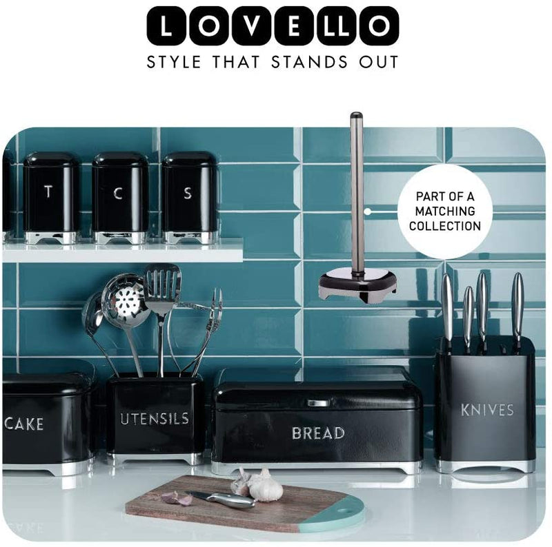 LOVELLO KitchenCraft Retro Metal Kitchen Roll Holder, 35 cm (14") - Midnight Black