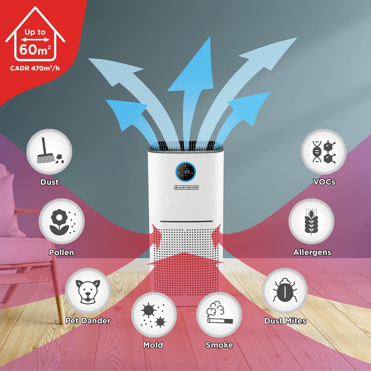 BLACK & DECKER AIR PURIFIER AP3560 FOR LARGE ROOM UPTO 60M2 HEPA 13 AIR FILTER