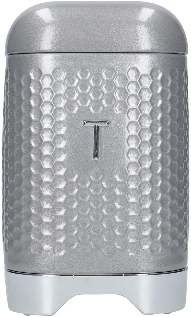 KitchenCraft Lovello Storage Canisters for Tea Coffee and Sugar in Gift Box, Textured Hexagonal Finish, Steel, Shadow Grey
