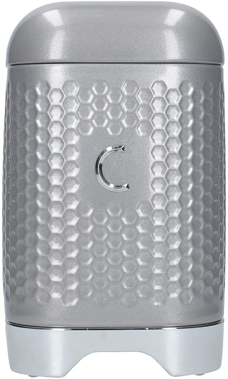 KitchenCraft Lovello Storage Canisters for Tea Coffee and Sugar in Gift Box, Textured Hexagonal Finish, Steel, Shadow Grey