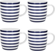 KitchenCraft Set of 4 Blue and White Striped Coffee Mugs