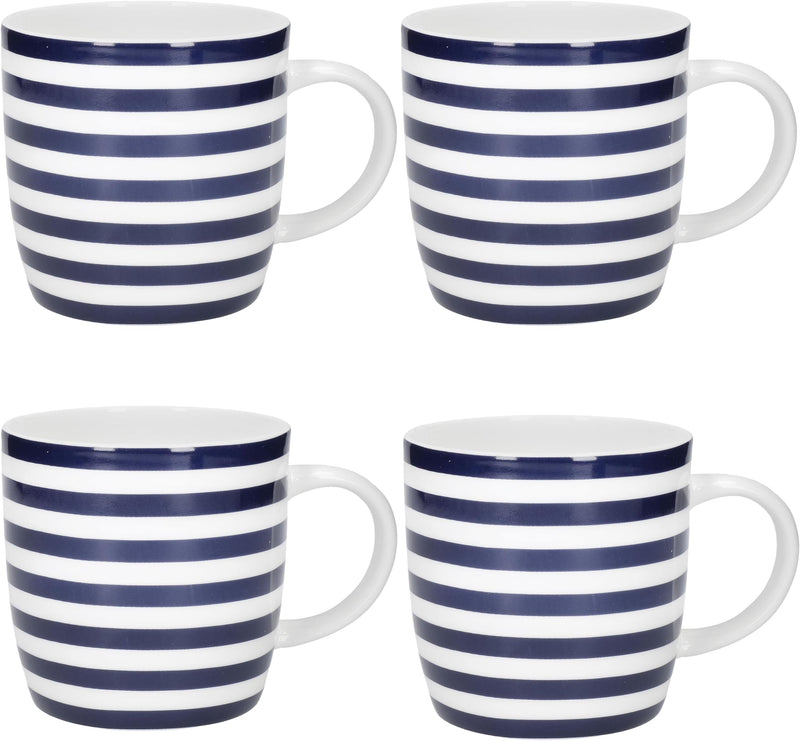 KitchenCraft Set of 4 Blue and White Striped Coffee Mugs