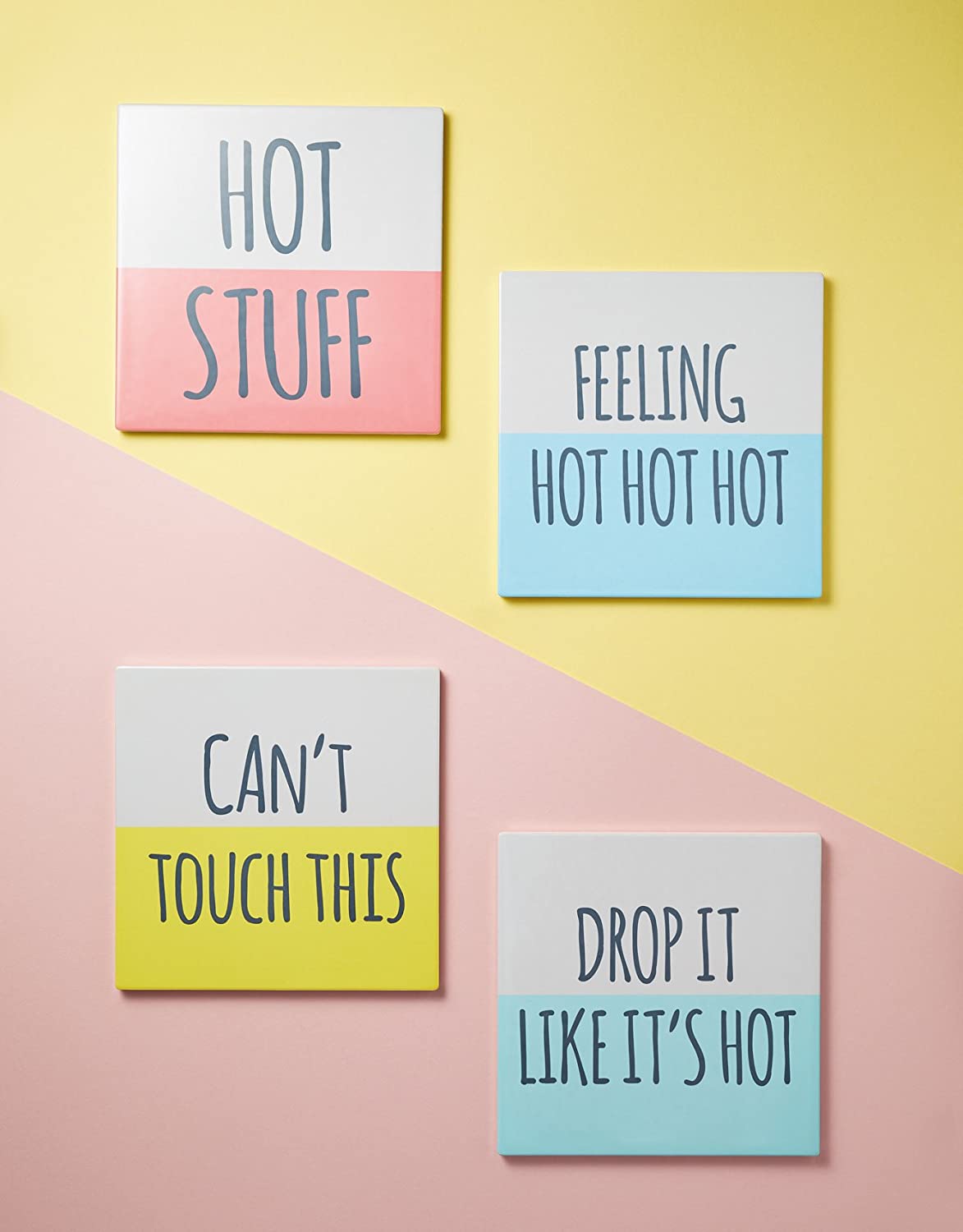 KitchenCraft kctrivctt Funny Can 't Touch This Ceramic Coaster Square [Query] 20 x 20 cm (20.3 cm), Yellow/White