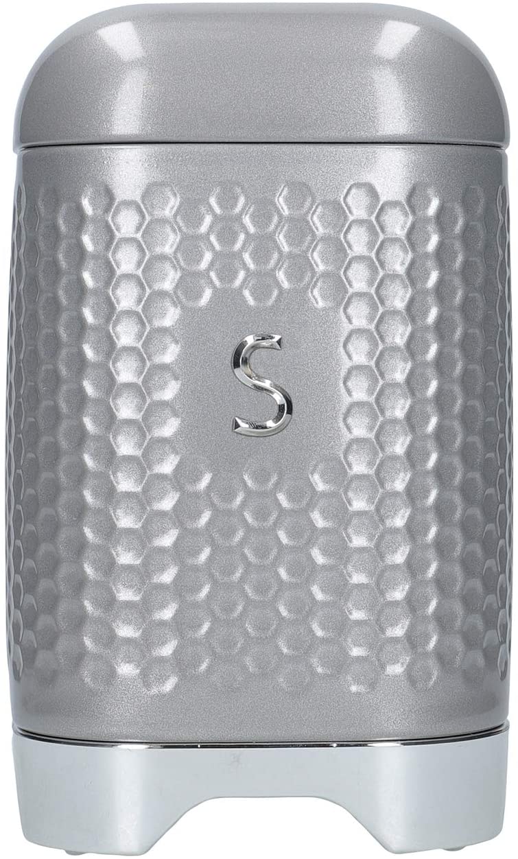 KitchenCraft Lovello Storage Canisters for Tea Coffee and Sugar in Gift Box, Textured Hexagonal Finish, Steel, Shadow Grey