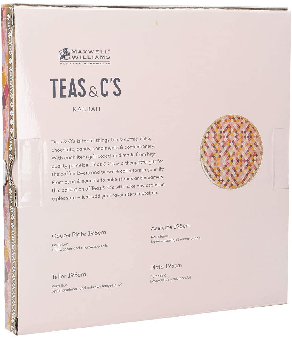 Maxwell & Williams HV0122 Teas & C’s Kasbah Cake Plate in Gift Box, Coupe Style, Porcelain, Rose, 19.5 cm